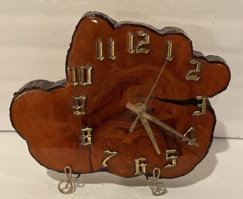 Wood Slab Clock Lacquered Wooden Wall Clock Rustic Man Cave Cabin Décor Vintage