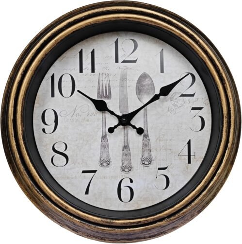 WOOPHEN Vintage Wall Clocks, 12" Silent Non Ticking 12”, Bronze 1