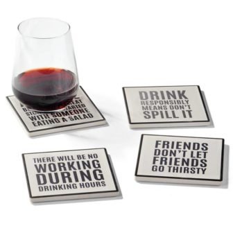 Work Hour Happy Hour Sentiments Set Of 4 Ceramic Coasters 4.25''D