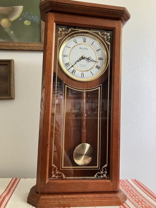 WORKING CHIME Bulova C3375 Oak Wood Wall Pendulum Clock Westminster Quartz