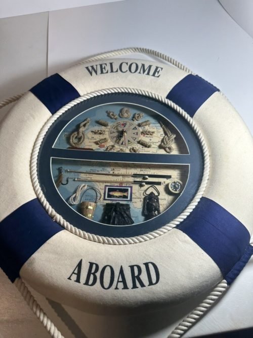 Working Nautical Life Preserver 20" Ring Welcome Aboard Clock, Knots. Wall Decor