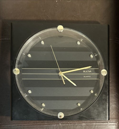 Working Vintage Rare Bulova Quartz Retro Wall Clock Black & Gold Taiwan