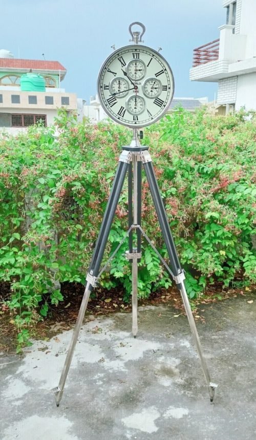 World Clock on Tripod Accent 5 Time Zones Floor Décor Modern Living Room Drawing