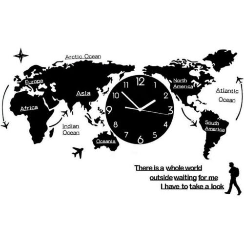 World Map Wall Clock | Modern Design 3D Digital Hanging Clock | Ultra Quiet Acry