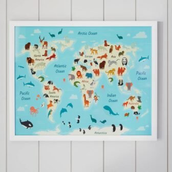 World Map White Framed Wall Art (17 in. W x 21 in....