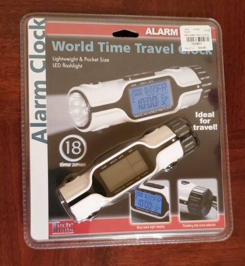 World Time Travel Clock 18 Time Zones, Alarm LED FlashLight, (TechTools, PI-810)
