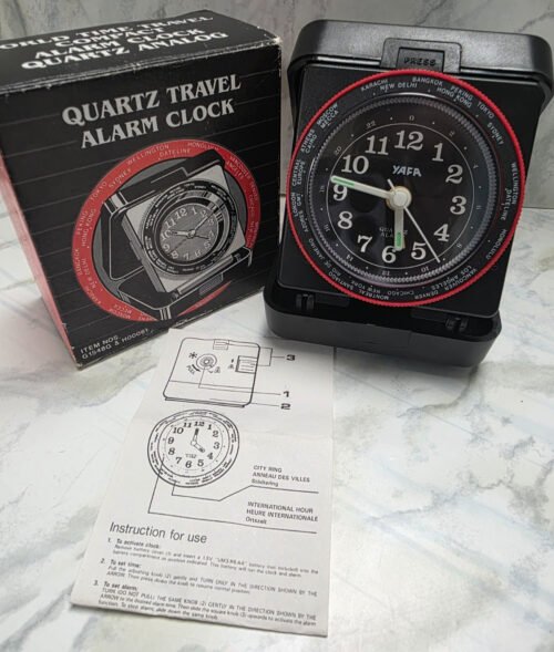 World Time Travel Compact Analog Alarm Quartz, Luminos Hands, Large Number Clock