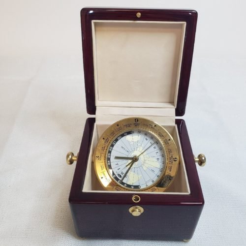 World Time Treasure Desk Clock by Chass Rosewood WORKING NEW BATTERY