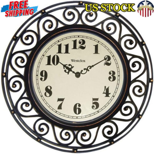 Wrought Iron Decorative Round Wall Clock Quartz Large Numbers Home Decor 12 in