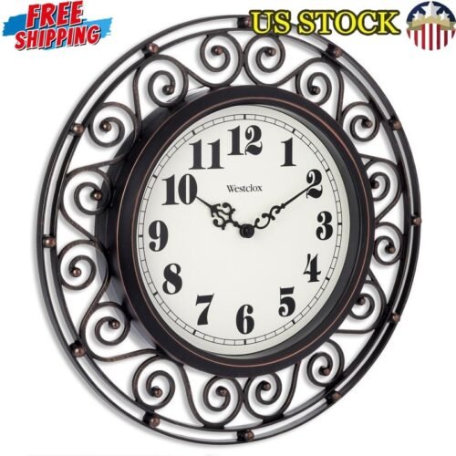 Wrought Iron Style Analog Quartz 12 Inch Round Wall Clock Decorative Home Decor