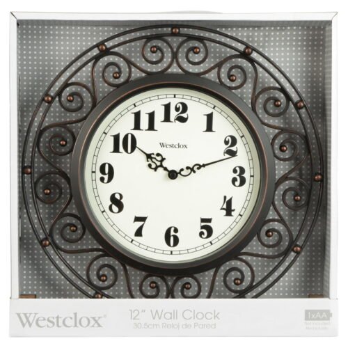 Wrought Iron Style Bronze Analog Quartz Accuracy 12" Round Wall Clock