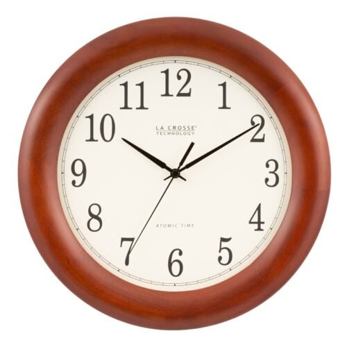 WT-3122A La Crosse Technology 12.5" Hard Wood Atomic Analog Wall Clock