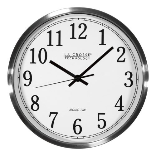WT-3126B La Crosse Technology 12" Stainless Steel Frame Atomic Analog Wall Clock