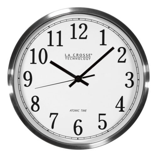 WT-3126B La Crosse Technology 12" Stainless Steel Frame Atomic Analog Wall Clock