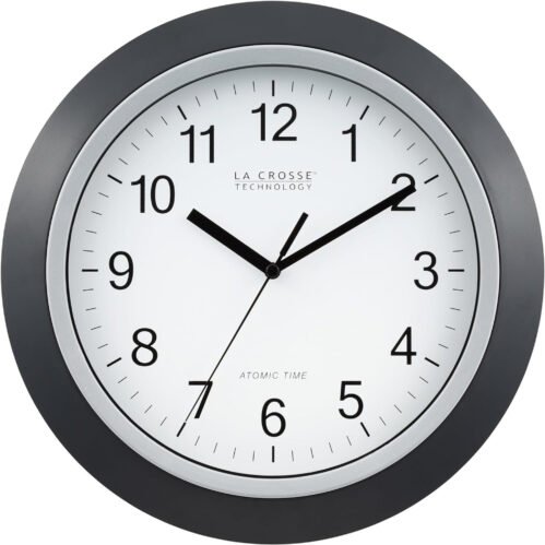 WT-3129B 12 Inch Atomic Analog Wall Clock, Pack of 1, Black