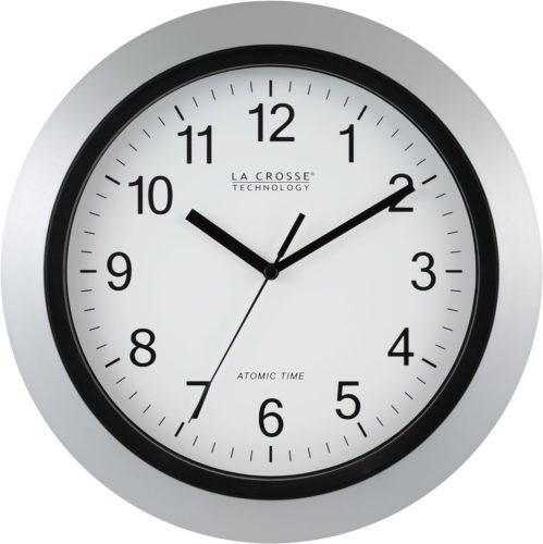 WT-3129S 12 Inch Atomic Analog Wall Clock-Silver, 12"