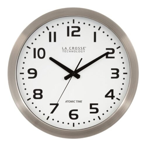 WT-3161WH 16 Inch Stainless Steel White Dial Atomic Clock