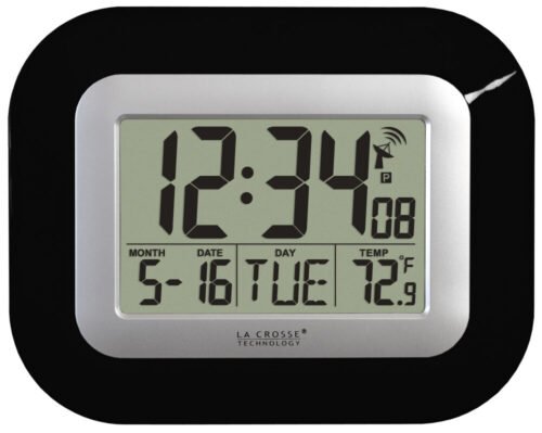 WT-8005U-B La Crosse Technology Atomic Digital Wall Clock Indoor Temp- Open Box
