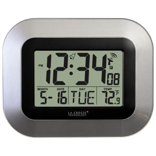 WT-8005U-S La Crosse Technology Atomic Digital Wall Clock IN Temperature & Date