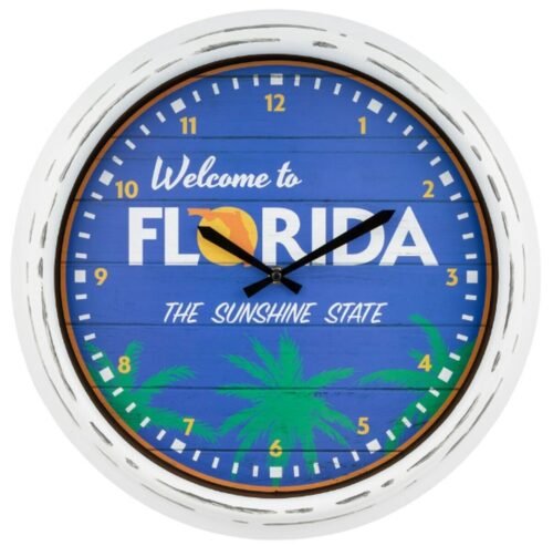 X-Large Plastic Outdoor Wall Clock,app.16",WELCOME TO FLORIDA,SUNSHINE,La Crosse