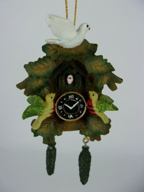 Xmas ornament resin cuckoo clock with 4 birds , 4",River City Clocks