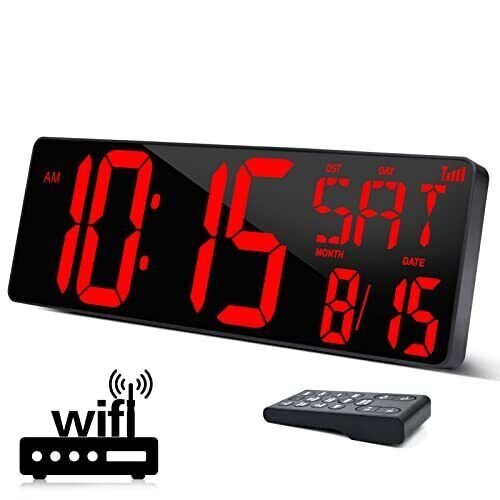 XREXS Large Digital Wall Clock WiFi Sync 16.5 in Large Display Wall Clock wi...