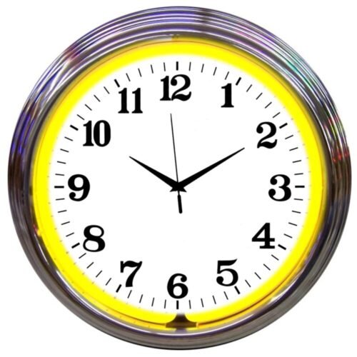 Yellow Neon clock sign 15" new wall lamp light Neonetics Hand blown glass