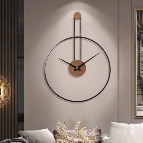 YISITEONE Medium Decorative Wall Clock for Living Room,Metal & Walnut Dial Ho...