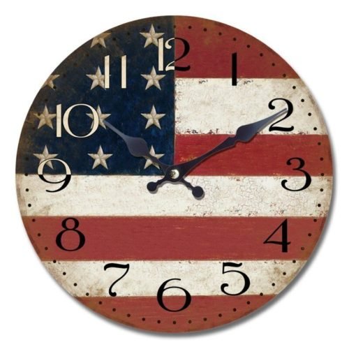 Yosemite Circular Wooden Wall Clock with American Flag Print in Multi-Color