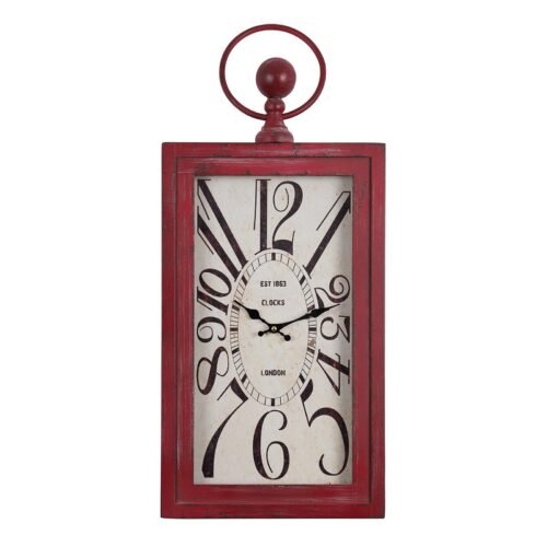 Yosemite Home Decor Waverly Distressed Rectangle Wall Clock Red White