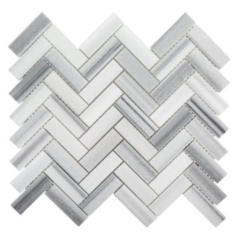 Zebra Plains Gray 12.875 in x 11.125 in. Herringbone Polished Marble Wall...