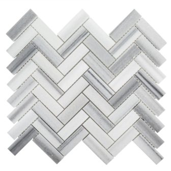 Zebra Plains Gray 12.875 in x 11.125 in. Herringbone Polished Marble Wall