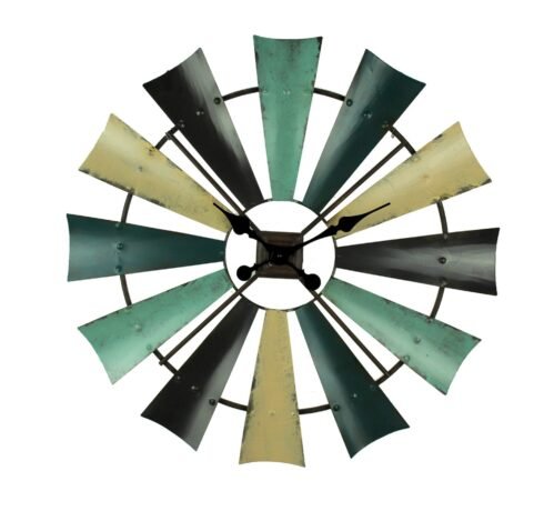 Zeckos Rustic Colored Metal Farmhouse Windmill Wall Clock
