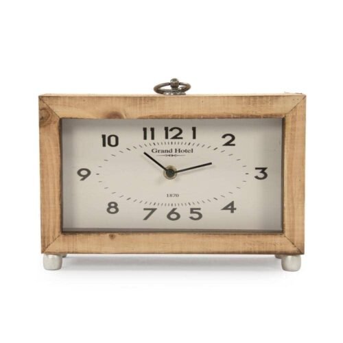 Zentique Table Clock Analog Rectangle w/ Wood Frame Farmhouse in Brown/White