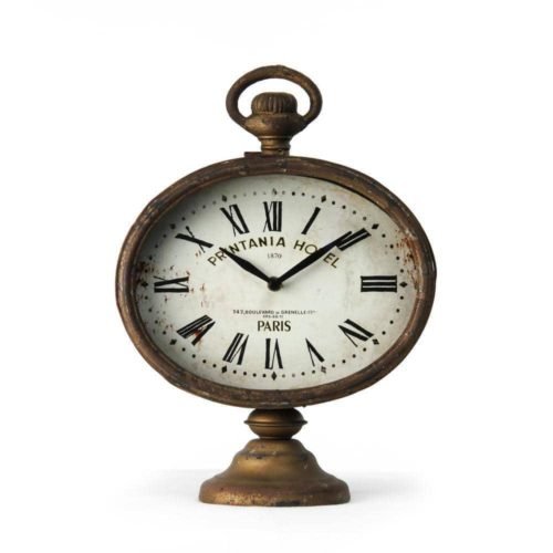 Zentique Table Clocks 9.5"x13" Metal Pedestal base AA Batteries Antique Brown