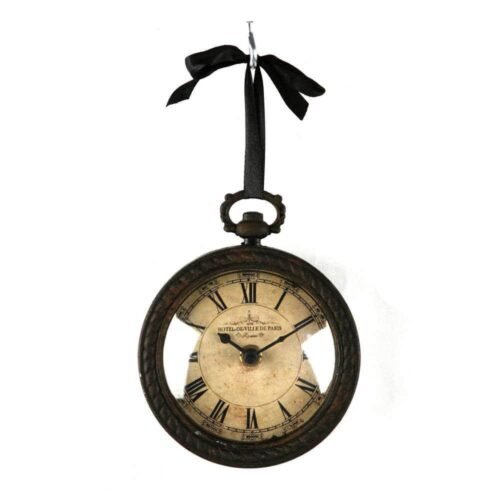 Zentique Wall Clocks 4.75" Antique Analog Round Iron Ribbon Metal Quartz Black