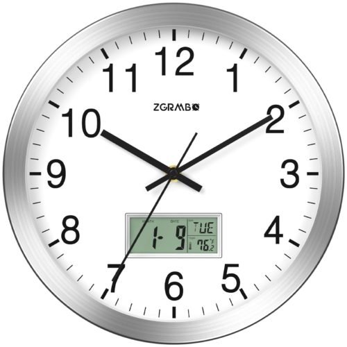Zgrmbo 12" Atomic Analog Wall Clock with Digital Date, Week, Indoor Temp - Ba...
