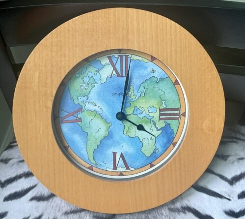 Ziro Postmodern Wooden Wall Clock World Map 11" x 1.5" Made In England