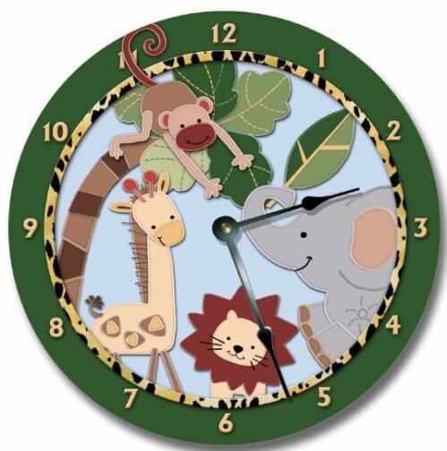 ZOO SAFARI KIDS CLOCK Animals Kids Room Decor Jungle Silent Wall Clocks 7432