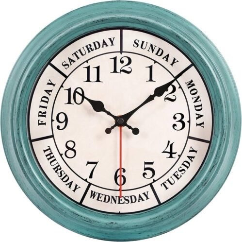 zyzamay 12 Inch Retro Wall Clock,Classic Day of The Week Wall Clock,Easy to Read