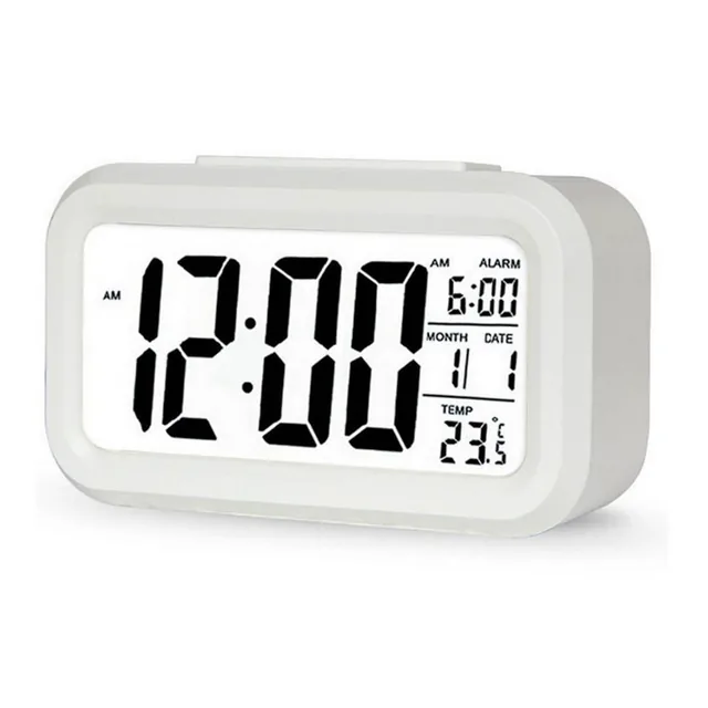 White digital desk clock with LCD display - check offer